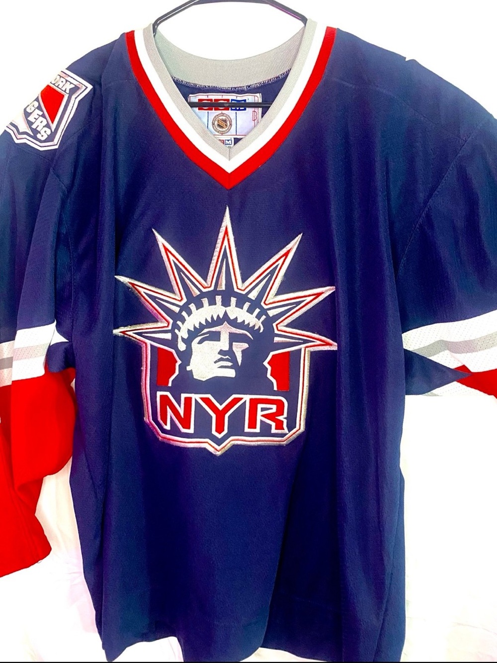 Vintage 90s New York Rangers Lady Liberty CCM Hockey Jersey Blue SZ- XL
